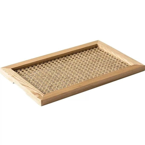ONIJA  Rectangle Rattan Serving Tray/Vanity Tray,Serving Tray with Handles for Breakfast, Drinks, Snack for Coffee Table (Natural)