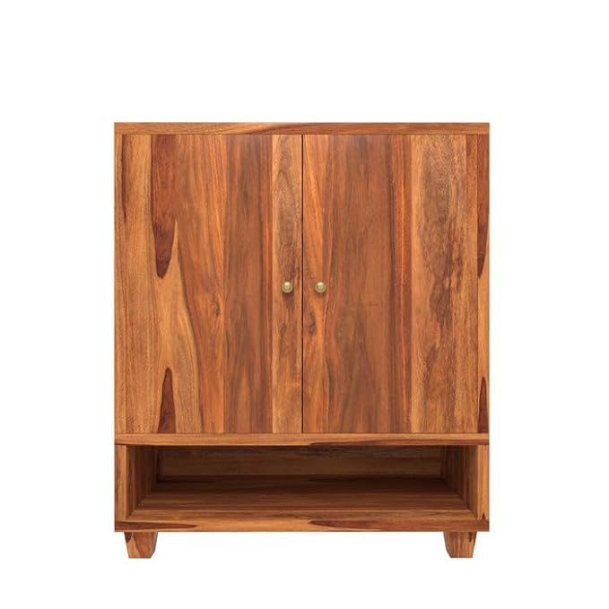 ONIJA Shoe Rack 3 Shelf Solid sheesham Wood Shoe Rack Cabinet (Honey Finish)