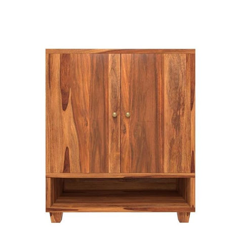 ONIJA Shoe Rack 3 Shelf Solid sheesham Wood Shoe Rack Cabinet (Honey Finish)