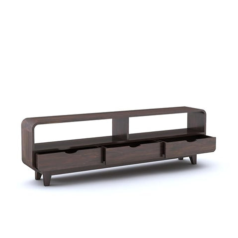 ONIJA Solid Sheesham Wood TV Cabinet with 3 Drawer Storage TV Stand Table Wooden Furniture Entertainment Unit for Living Room Home