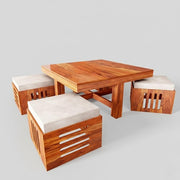 onija Solid Sheesham Wood Coffee Table  with 4 Cushioned Stools