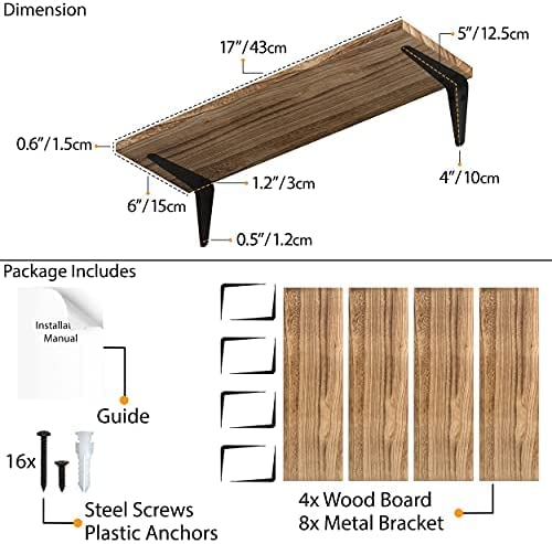 ONIJA  Shelves for Wall Storage, Wood Wall Shelves for Kitchen Organization and Storage, Wall Shelf Set of 4