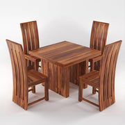 ONIJA Solid Sheesham Wood Dining Room Sets 4 Seater Poster Dining Table with 4 Chairs Honey Finish