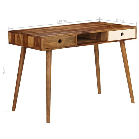 ONIJA Sheesham Wood Home Office Desk Writing Computer Table Modern Design Desk with 3 Storage Compartments, Simple Study with Wooden Frame, Wooden Desk