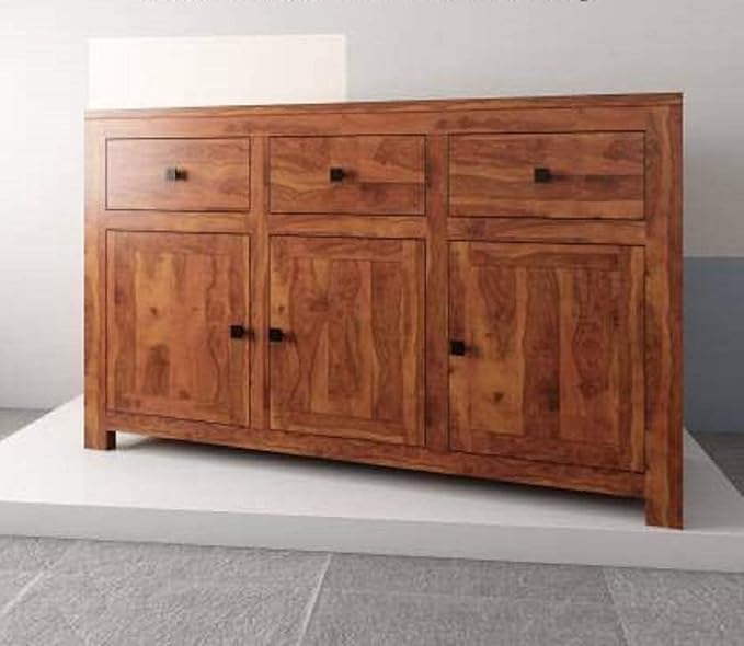 ONIJA Sheesham Wood Multipurpose Storage Sideboard Cabinet with 3 Drawers and 3 Shelf Solid Wooden Furniture for Bedroom Living Room Hall & Office Décor