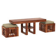 onija Sheeshsam Wooden Coffee Center Table with 2 Stools