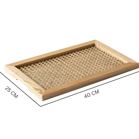 ONIJA  Rectangle Rattan Serving Tray/Vanity Tray,Serving Tray with Handles for Breakfast, Drinks, Snack for Coffee Table (Natural)