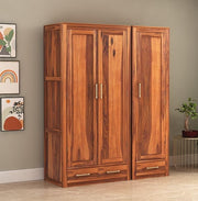 onija Solid Sheesham Wood Wardrobe Space Saving with 3 Door & 3 Drawer