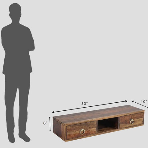 ONIJA  Solid Sheesham Wooden Wall Tv Unit for Living Room | Wall Tv Unit with 2 Drawer Storage | Wall Mount TV Stand | TV Wall Stand TV Cabinet |