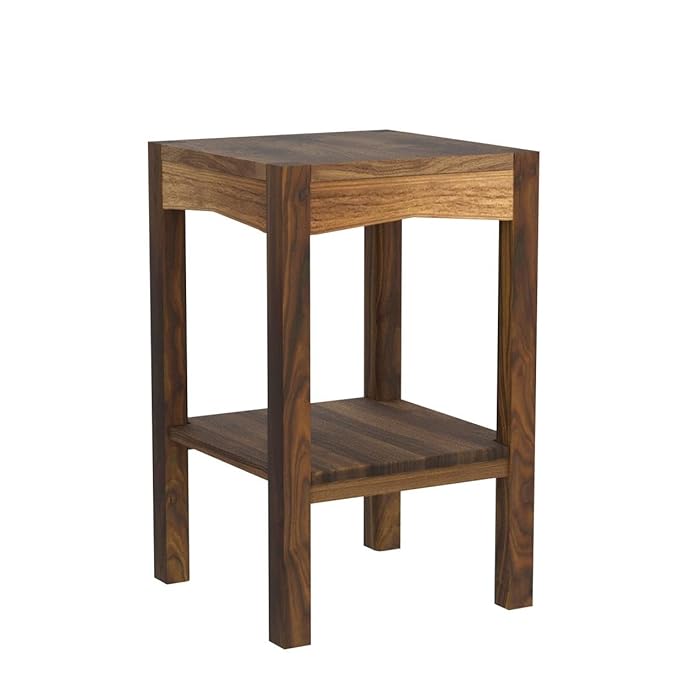 ONIJA Solid Sheesham Wood Lamp Side Table with Lower Shelf (Style-02) Brown