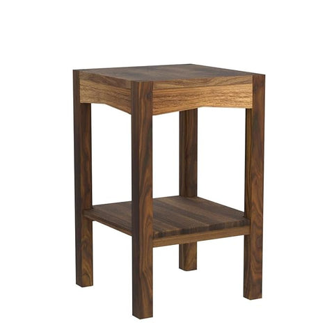 ONIJA Solid Sheesham Wood Lamp Side Table with Lower Shelf (Style-02) Brown
