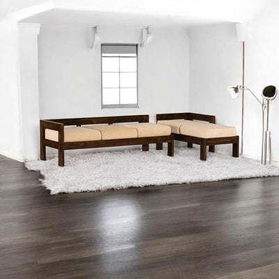 ONIJA  X-Frame Wooden Sofa Set, 3 Seater 189 cm, 2 Seater 126 cm, Dark Brown Frame with Cream Cushions, Modern Contemporary