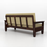 Dark Brown Wooden 3 Seater Sofa with Beige Cushions
