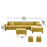 Mustard Yellow L Shaped Sectional Sofa with Ottoman