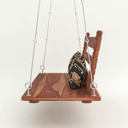 Wooden Hanging Swing with Backrest & Cushions