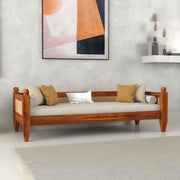 ONIJA Solid Sheesham Wood Diwan Sofa with Cane Rattan Backrest & Cushioned Seat