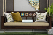 Dark Wooden Hanging Swing Sofa with Cushions
