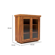 ONIJA Sheesham Wood Bookcase Cabinet with Glass Doors