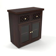 ONIJA Sheesham Wood Display Cabinet with Glass Doors & Storage Drawers
