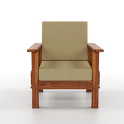 Carved Wooden Armchair with Beige Upholstered Seat
