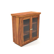 ONIJA Sheesham Wood Bookcase Cabinet with Glass Doors