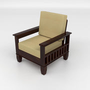 Dark Brown Wooden Armchair with Beige Cushion