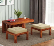 Omvian Sheesham Wood Center Table With Stools (Honey Finish)