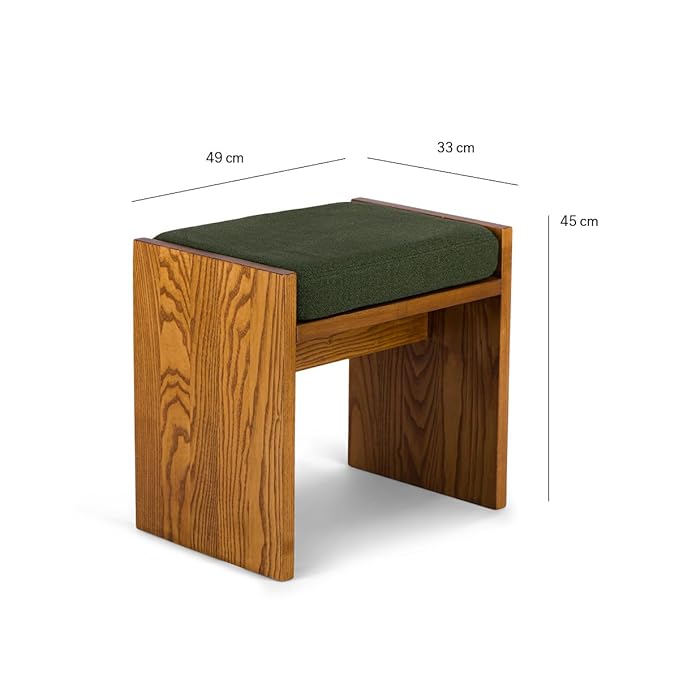 ONIJA Stool/Seat/Ottoman/Bench in Solid Sheesham Wood Stool with Cushion | Sitting Chair with Foam seat (Green)