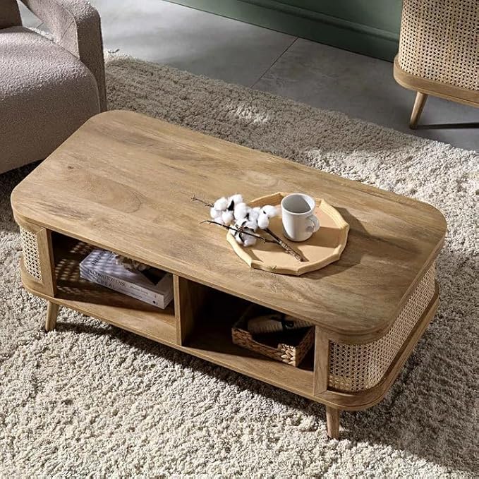 ONIJA Solid Wooden Centre Table for Living Room | Centre Table for Home & Office Furniture | Coffee Table | Natural Finish