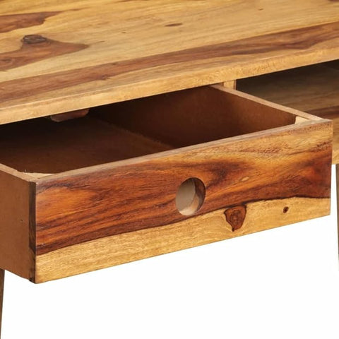 ONIJA Sheesham Wood Home Office Desk Writing Computer Table Modern Design Desk with 3 Storage Compartments, Simple Study with Wooden Frame, Wooden Desk