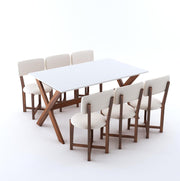 6 Seater Dining Table Set with Wooden X-Leg Chairs