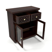 ONIJA Sheesham Wood Display Cabinet with Glass Doors & Storage Drawers
