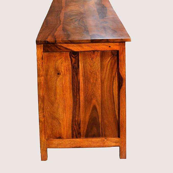 ONIJA Solid Wood SHEESHAM Wood Four Drawer Natural TV Entertainment Unit for Living Room