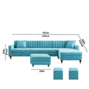 Sky Blue L-Shaped Sofa with Chaise & Ottoman | Modern Sofa