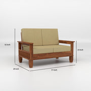 Wooden 2 Seater Sofa with Beige Cushions