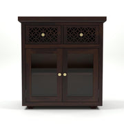 ONIJA Sheesham Wood Display Cabinet with Glass Doors & Storage Drawers