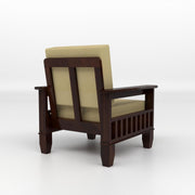 Dark Brown Wooden Armchair with Beige Cushion