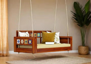 Modern Wooden Hanging Swing Sofa with Cushions