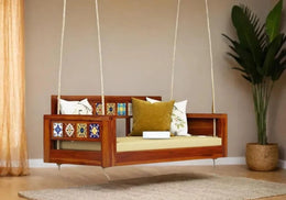 Modern Wooden Hanging Swing Sofa with Cushions