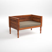 Carved Wooden 2 Seater Sofa with Upholstered Cushion