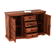 Onija Sheesham Wood Sideboard Cabinet with Elephant Carving