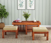 Omvian Sheesham Wood Center Table With Stools (Honey Finish)