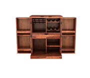 ONIJA Wooden Bar Cabinet | Home Bar Furniture with Wine Rack & Drawer | Honey