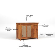 ONIJA Solid Sheesham Wood Sideboard Cabinet with Rattan Cane Doors