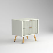 ONIJA Wooden Bedside Table for Bedroom | Wooden Bed Side Nightstand Lamp Table with 2 Drawers (B-White)