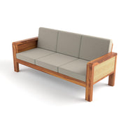 ONIJA Solid Sheesham Wooden 6 Seater Sofa for Living Room | Solid Wood Sofa with Cane Side Panel | Rosewood Sofa Set for Home & Office | Lounge (Honey)