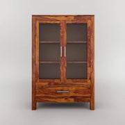 Modern Solid Wood Glass Door Crockery & Display Cabinet with Drawer