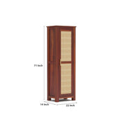 onija Solid Sheesham Wood Wardrobe Cabinet 1  Cane Rattan Door
