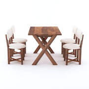 6 Seater Wooden Dining Table Set with Upholstered Chairs