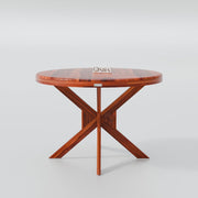 Premium Teak Finish Round Dining Table Set with Cane Back Chairs